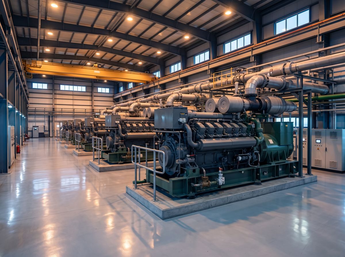 Gas engine generators in a co-generation hall