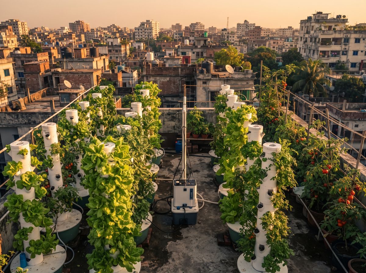 Rooftop tower gardens in Dhaka