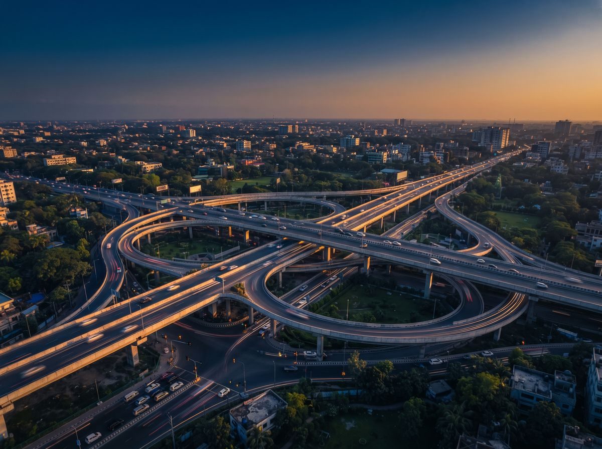 Multi-level traffic interchange at blue hour